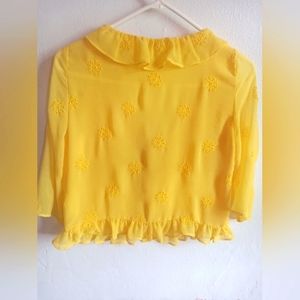 Zara Yellow Chiffon Top Ruffle Sheer Button Up, Size Small.
